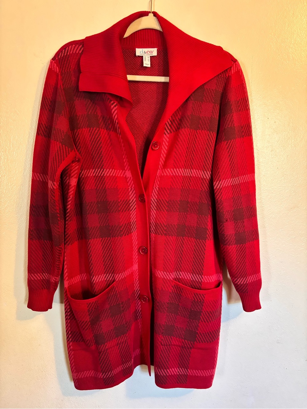 d&co Red Plaid Button-Up Cardigan with Front Pockets